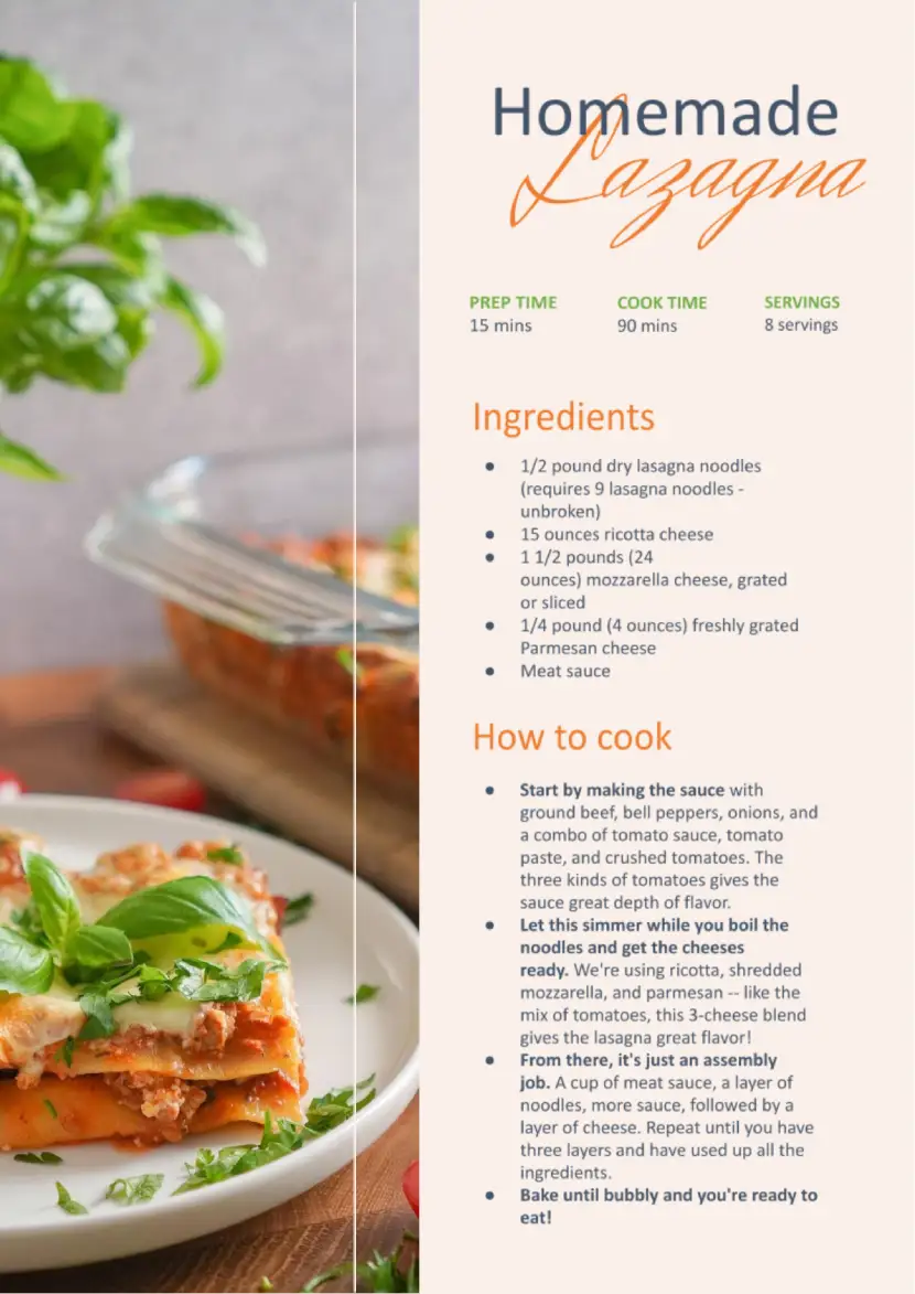 Recipe Lasagna Template for Google Docs