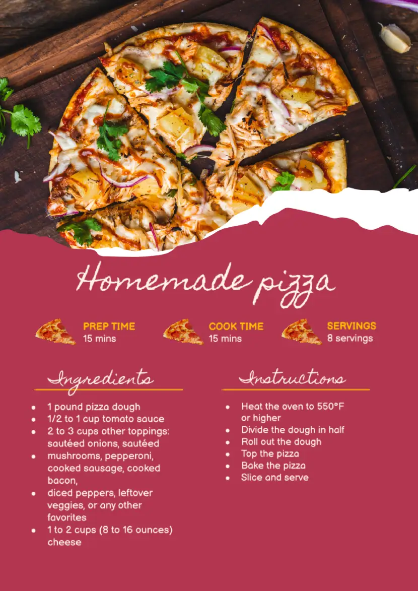 Recipe Pizza Template for Google Docs