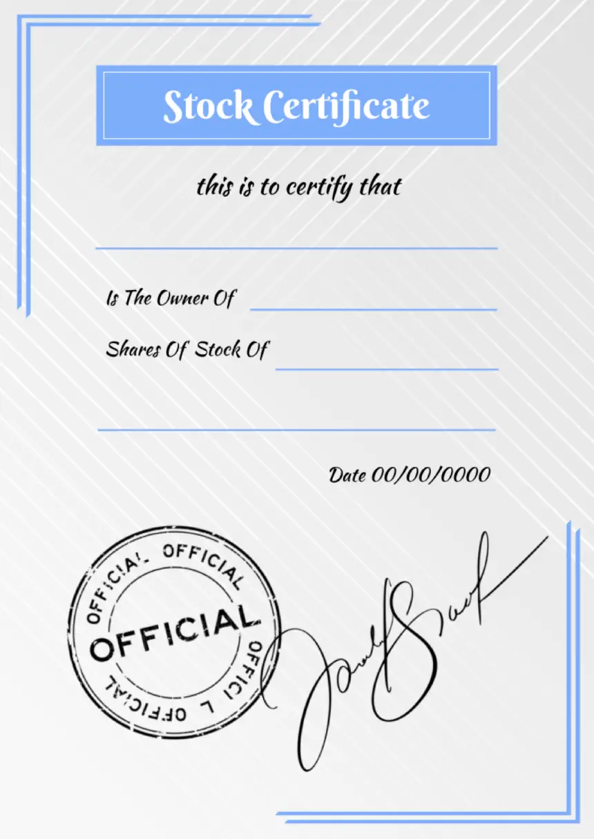 Stock Certificate Template for Google Docs