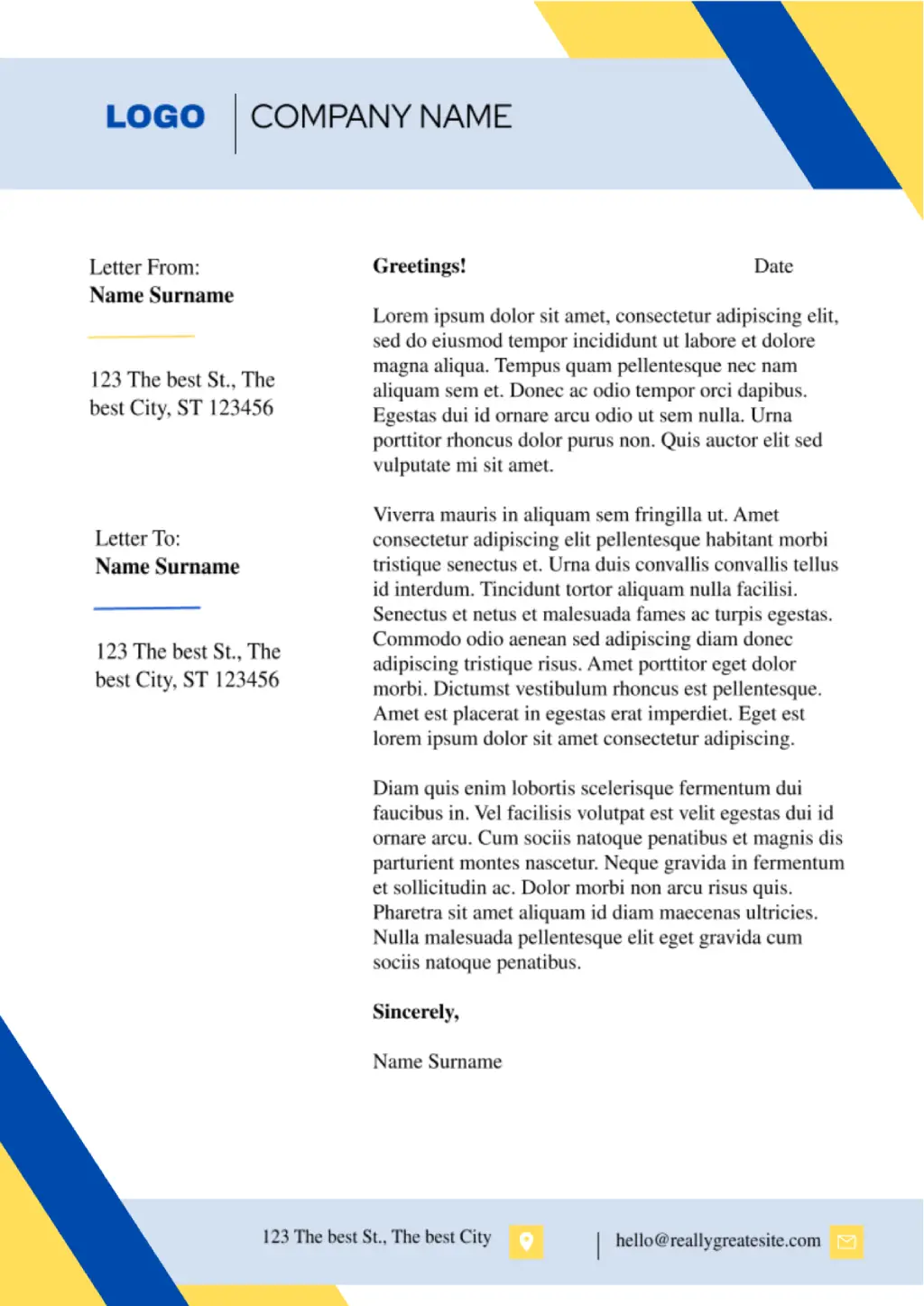 Business Letter Template for Google Docs