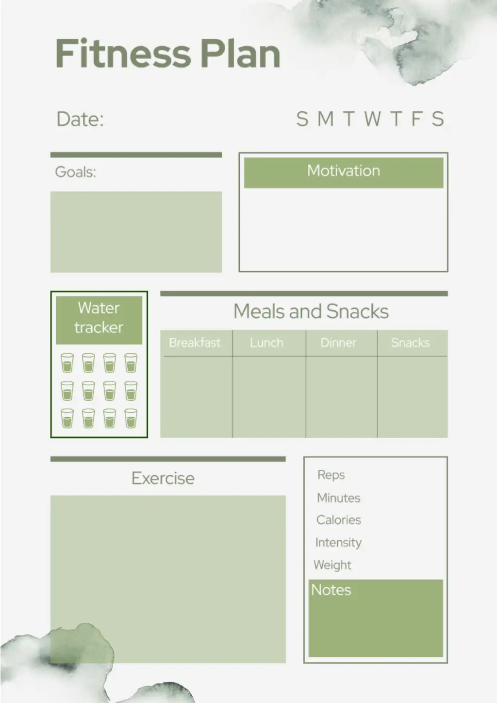 Fitness Plan Template for Google Docs