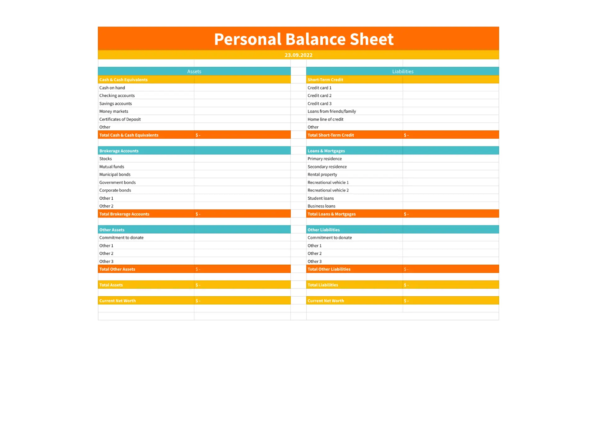 Personal balance Sheet Template for Google Sheets